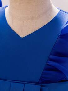 Baby Girls Solid Color Floral Mesh Satin Sleeveless Elegant Flower Girl Dress For Wedding Party, Excluding Headband