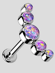 1 pièce Boucle d'oreille de piercing de tragus, cartilage, hélix en acier inoxydable avec cinq zirconias et opale, bijou de piercing de lobe d'oreille et labret avec cristal