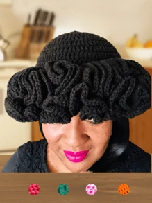 1 pieza Sombrero tipo cubo de punto hueco de poliéster de unicolor, de estilo casual bohemio, lindo y elegante, de estilo retro, para otoño e invierno