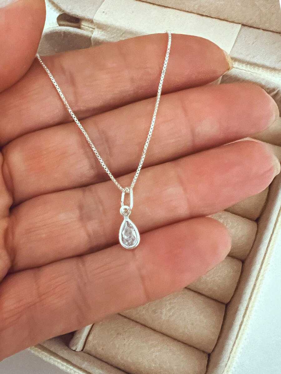 Point Of Light Drop Necklace In Zirconia And 925 Silver 40cm And 45cm - trắng - Xem 1