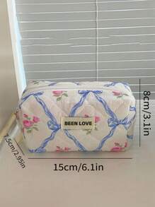 1件/套蝴蝶结玫瑰图案绗缝化妆包，时尚便携化妆包，多功能收纳包，可装口红、卫生巾、硬币、钥匙等，大容量可爱洗漱包，旅行收纳化妆包，母亲节、情人节、周年纪念日礼物。化妆旅行洗漱包必备礼品收纳包，拉链配件美甲包，女士礼物，圣诞礼物，女士送礼佳品