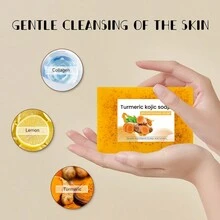 Turmeric Kojic Soap: Gentle Exfoliation For All Skin Types - 100g With Lemon, Coconut Oil, And Vitamin E - Suitable For Face And Body - Orange - View 2