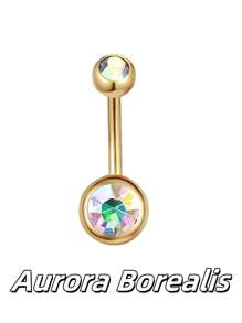 1pc Fashionable Stainless Steel Cubic Zirconia Golden Belly Button Ring, Suitable Navel Belly Ring Navel Jewelry Navel Piercing Bar Belly Rings Navel Nail Navel Rings Belly Piercing Jewelry For Women And Girls Daily Wear