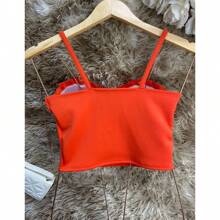Cropped Top Thin Chain Strap Blouse With Mermaid Cup Fashion Blogger Retro Summer Beach Party Neopreme Suplex Strap - 橘色 - 查看 4
