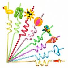 8 piezas Sorbetes de plástico reutilizables de dibujos animados coloridos - Sorbetes de plástico duraderos para leche, agua y cócteles - Perfectos para reuniones familiares, fiestas temáticas, festividades, bodas y viajes a la playa - Utensilios de cocina y suministros para fiestas - Multicolor - Ver 8