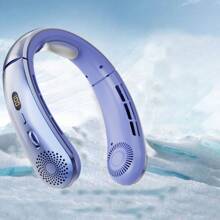 Newly Upgraded Cool Technology Version With 100 Speed Infinite Gear Variable Speed Wind Speed Adjustment USB Neck Hanging Fan, Adjustable Wearing Size, Physical Cooling Plate, Dual Turbo Strong Air Outlet, LED Display Screen, Essential Return To School Supplies For Outdoor Sports, Travel, And Summer! - 藍色 - 查看 1