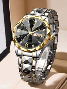 NARY 1pc Men Casual Quartz Wristwatch, Stainless Steel Band, Water Resistant, Calendar Function, Suitable For Daily Wear And Gift