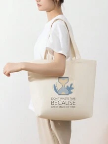 1 pieza Bolsa de lona portátil de gran capacidad, de color beige sólido, adecuada para niñas, estudiantes de secundaria/preparatoria/universidad para la escuela, el camino al trabajo, vacaciones; adecuada para trabajadores de oficina, empleados de cuello blanco para el trabajo, el camino al trabajo, negocios, viajes de vacaciones