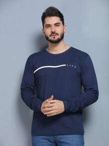 Men's Long Sleeve T-Shirt Basic Blouse Without Hood LIFE Print - Màu xanh hải quân - Xem 4