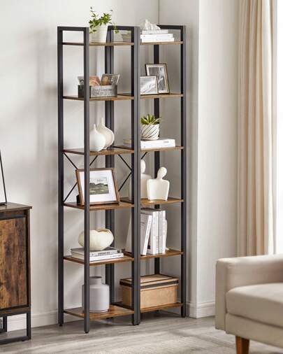 VASAGLE Scaffale a 6 Ripiani, Libreria per Ufficio, Studio, Soggiorno, Camera da Letto, 30 x 40 x 187,5 cm, Stile Industriale, Marrone Vintage e Nero/Greige e Nero
