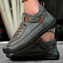 Zapatos deportivos casuales de media caña para hombres, hechos a mano, adecuados para senderismo al aire libre y conducir, con decoración de cremallera - Verde - Ver 3