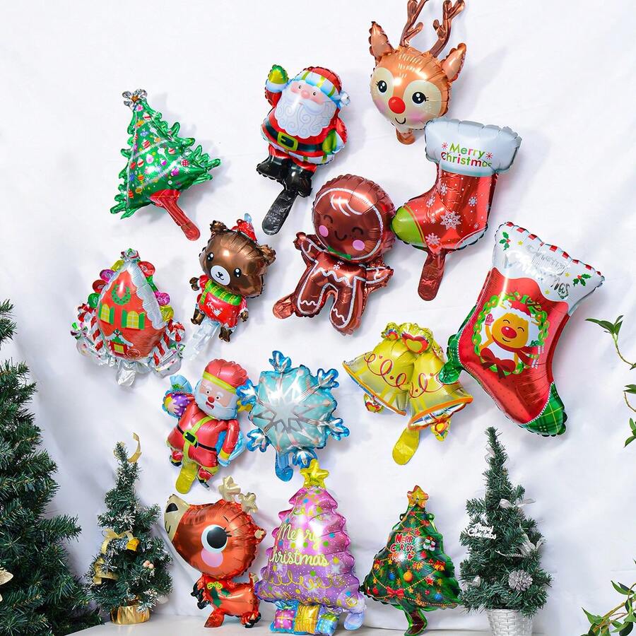 kumozawa 10 个圣诞金属铝箔气球 - 各种迷你卡通气球适用于雪花派对装饰（款式随机） - 彩色 - 查看 1