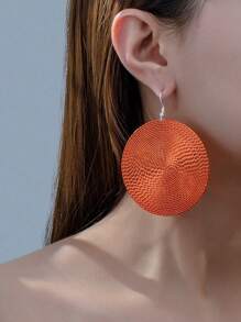 1 đôi bông tai hình tròn to màu cam phóng đại đơn giản thời trang - trái cam - Xem 8