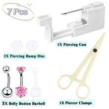 7 piezas Kit de piercing de aro de ombligo, kit de piercing corporal para ombligo y nariz, conjunto desechable de agujas y pinzas de piercing para el ombligo - Blanco - Ver 3