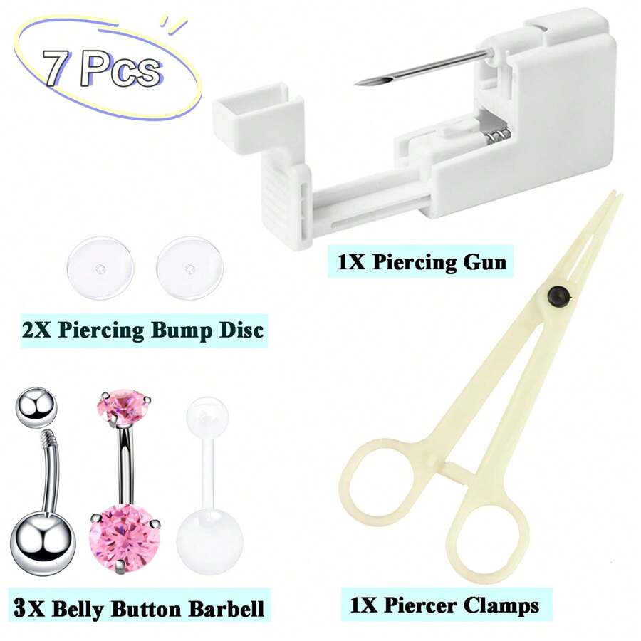 7PCS Belly Button Ring Piercing Kit,Body Piercing Kit For Belly Button