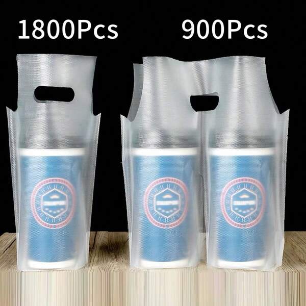 700ML 1800Pcs (1-Cup,6.3x11in) 900Pcs(2-Cup,12.6x11in) Frosted Clear Handle Drinking Poly Bags,Milk Tea Packing Bag, Plastic Packaging Bags For Food/Drink/Coffee Delivery, Portable Take Out Bags For Coffee Shop/Restaurants/Bar Takeaway/Packing Bag