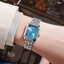 1 件 2024 奢华钢带手表，简约方形石英男士腕表，圣诞节、新年、情人节节日礼物 - 藍色 - 查看 2