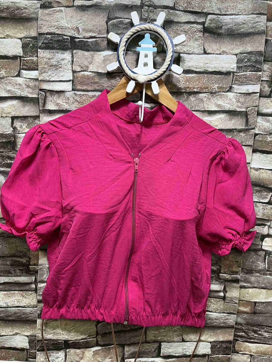 Plain Dune Blouses With Zip New Model For Women - 玫紅色 - 查看 1
