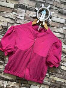 Plain Dune Blouses With Zip New Model For Women - 玫紅色 - 查看 2