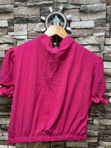 Plain Dune Blouses With Zip New Model For Women - 玫紅色 - 查看 3