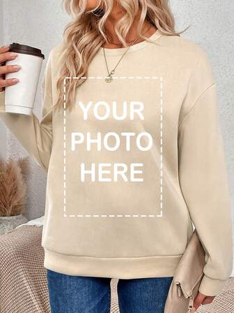 Customizable Christmas/Thanksgiving Gift, Personalized Women Round Neck Sweatshirt - Add Your Own Photo (Family Photo/Selfie) To Design Your Own Personalized Print, Customized Gift, Carnival Costume, Personalized Sportswear Ornamental Stylish,Fashion,Hipster,Contracted,Easy Costume,Minimal Chic,Casual Unique,Custom Treasurefinds,Belle Costume Ideal Gifts For Her Family,Friends,Children,Pink Girls For Mother's Day,For Children's Day,For Vacation