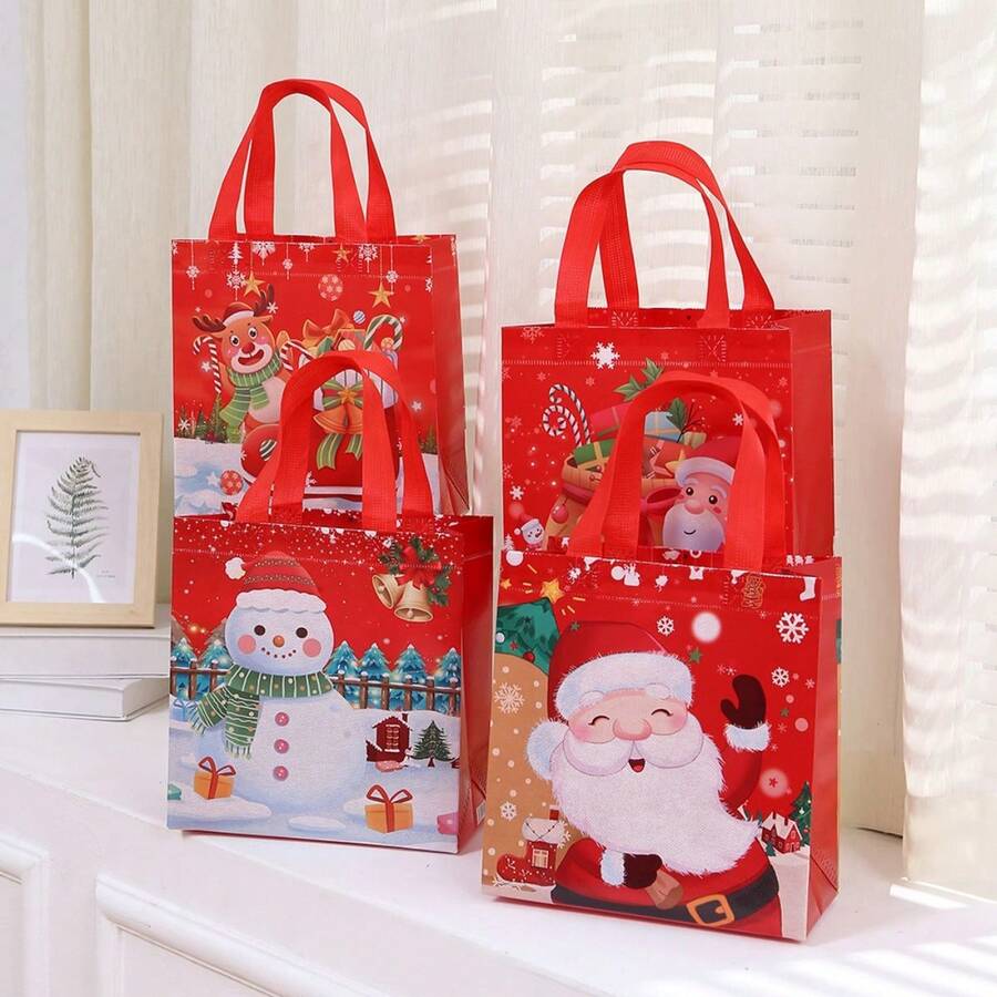 12 cái/bộ, nhiều màu 23*22*11cm Túi vải không dệt đựng quà Giáng sinh hình ông già Noel và tuần lộc chống thấm nước, Túi mua sắm có thể tái sử dụng - Nhiều màu - Xem 1