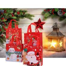 12 cái/bộ, nhiều màu 23*22*11cm Túi vải không dệt đựng quà Giáng sinh hình ông già Noel và tuần lộc chống thấm nước, Túi mua sắm có thể tái sử dụng - Nhiều màu - Xem 6