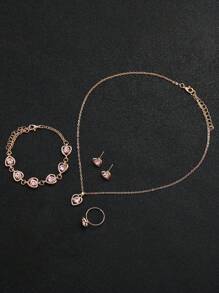 Set da 6 orologi da polso al quarzo da donna, stile romano classico con quadrante a tre lancette, più set di gioielli con strass a forma di cuore (scatola per orologio non inclusa)