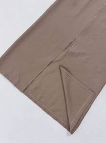 Midi Skirt With High Waist Slit Belt - Dusty Pink - View 3