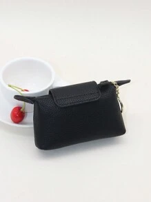 Minimalist Single Zipper Coin & Key Holder For Women Wallet Purse Wallet Small Wallet - Black - View 5