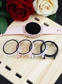 4-Pack Galaxy Watch Protective Case, Sports & Casual Style, 4 Color Combinations: Silver + Black + Transparent + Pink, Delicate Touch, Scratch-Resistant And Anti-Slip, Integrated Hard PC And Tempered Glass Screen Protector Design, Compatible With Samsung Galaxy Watch 4/5/6/7 40mm/44mm, Unisex Fashion