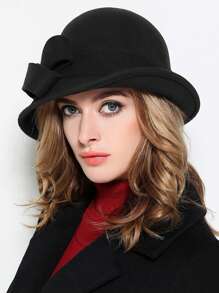 HIMESPORT Knitted Felt Wedding Bridal Cloche Fedoras Hat For Women Ladies Bowler Derby Hats With Bowknot Cocktail Tea Party Dress Elegant Derby Cap