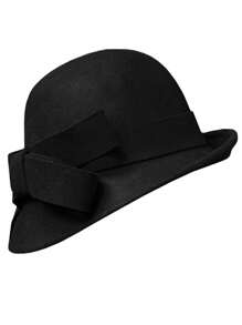 HIMESPORT Knitted Felt Wedding Bridal Cloche Fedoras Hat For Women Ladies Bowler Derby Hats With Bowknot Cocktail Tea Party Dress Elegant Derby Cap