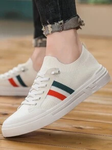 Men's Slip-On Breathable Mesh Fabric Sneakers, Summer Lightweight Canvas Casual Flat Non-Slip Shoes - Beige - View 2