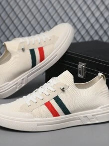 Men's Slip-On Breathable Mesh Fabric Sneakers, Summer Lightweight Canvas Casual Flat Non-Slip Shoes - Beige - View 4