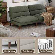 Futon Sofa, Two Seat Adjustable Sofa, Corduroy Fabric, Upholstered Sofa, Sofa Changeable Into Bed, Leisure Reading And Games - Green - View 5