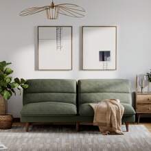 Futon Sofa, Two Seat Adjustable Sofa, Corduroy Fabric, Upholstered Sofa, Sofa Changeable Into Bed, Leisure Reading And Games - Green - View 2