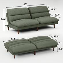 Futon Sofa, Two Seat Adjustable Sofa, Corduroy Fabric, Upholstered Sofa, Sofa Changeable Into Bed, Leisure Reading And Games - Green - View 7