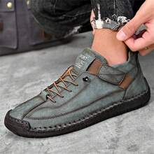 Zapatos deportivos casuales de media caña para hombres, hechos a mano, adecuados para senderismo al aire libre y conducir, con decoración de cremallera - Verde - Ver 4