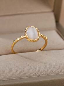 1 Pc Fashion White Opal Oval Rings For Women Gold Color Round Geometric Ring Wedding Party Jewelry Gift
