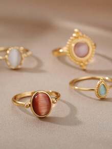 1 Pc Fashion White Opal Oval Rings For Women Gold Color Round Geometric Ring Wedding Party Jewelry Gift