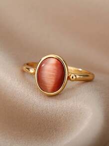 1 Pc Fashion White Opal Oval Rings For Women Gold Color Round Geometric Ring Wedding Party Jewelry Gift