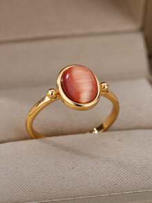 1 Pc Fashion White Opal Oval Rings For Women Gold Color Round Geometric Ring Wedding Party Jewelry Gift