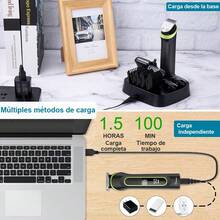 Recortadora de barba para hombre, cortapelos inalámbrico, bigote, nariz, recortadora de cuerpo, kit de corte de pelo, recortadora de precisión, recargable por USB, impermeable, 5 en 1 (negro) - Negro - Ver 6