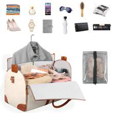 Garment Bags For Travel, Convertible Carry On Garment Bag Large Duffle Bags For Women, 2 In 1 Hanging Suitcase Suit Water Resistant Duffel Travel Bags With Shoe Pouch, Beige