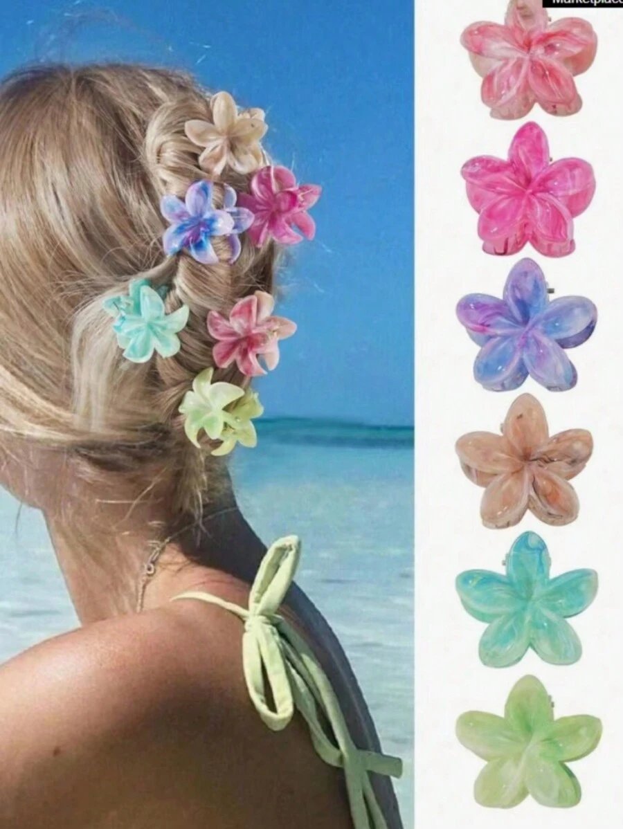6pcs/Set Random Color Gradient Floral Design Hair Clips, Korean Style Acetate Ester Daisy Flower Hair Accessories Accessories - Multicolor - View 1