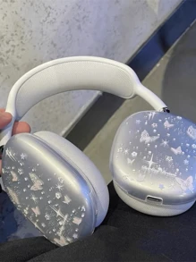 Girly Pink Star & Bow Pattern Protective Case Compatible With Apple AirPods Max Headphones - Clear - View 3