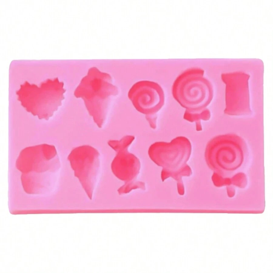 Silicone Mold For Chocolate, Gummies, Soap, Plaster Or Resin In The Shape Of Small Sweets, Lollipops And Ice Cream.