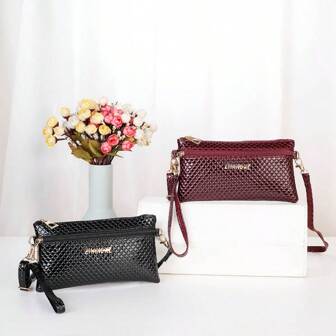 1 pieza Bolso bandolero cruzado de diseño sencillo y de múltiples capas para mujer