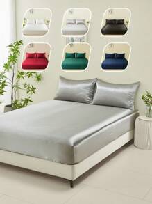 2/3件套奢华缎面床上用品套装，包含床笠、床罩、纯色床垫保护套，柔软舒适，加厚床垫保护套，1个床垫罩+1/2个枕套，适用于单人床、双人床、大号床、特大号床，超柔软透气，丝滑柔顺，抗皱，床笠可机洗 - 銀色 - 查看 1